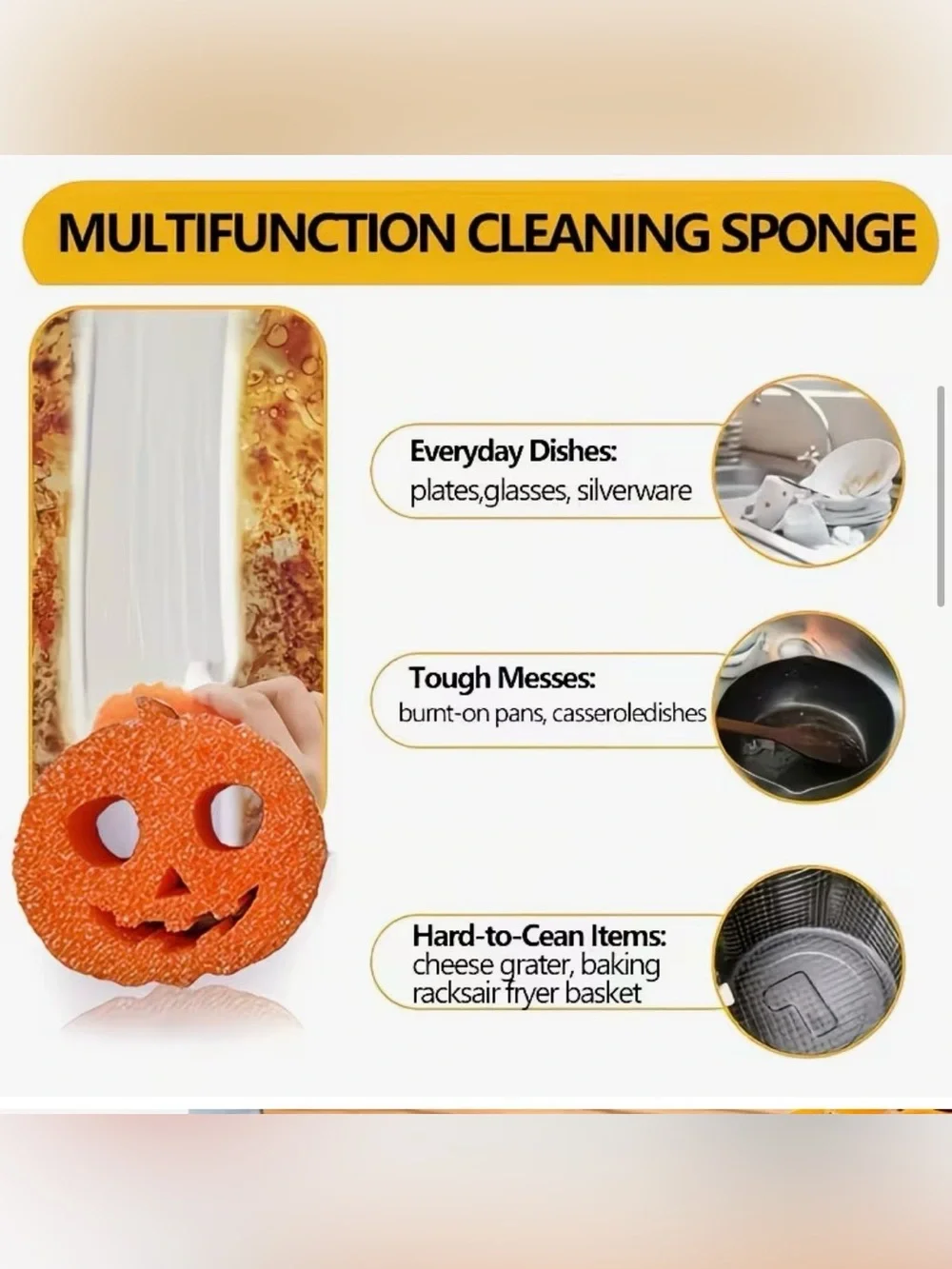 3 Halloween Scrub Sponges White Ghost Orange Pumpkin Green Frankenstein